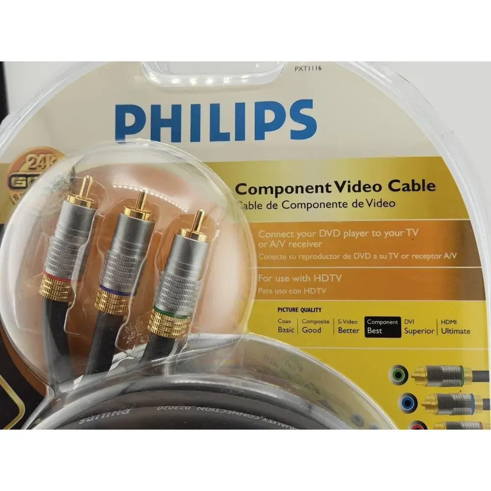 Vintage Philips PXT1000 6ft Component Video Cable NOS Sealed Gold YPbPr Retro HD